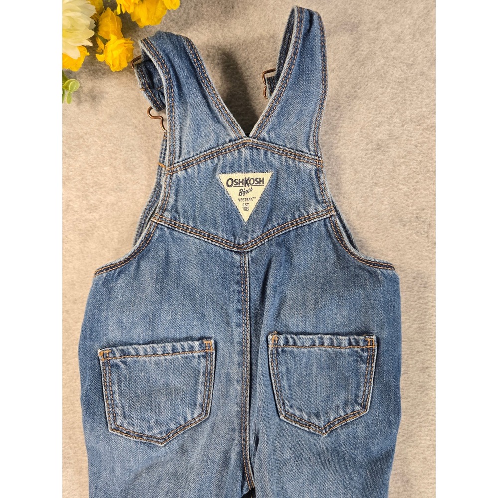 OshKosh Denim Overalls Baby 6-9m Blue Rainbow Heart Patch Embroidered Classic - Picture 7 of 7